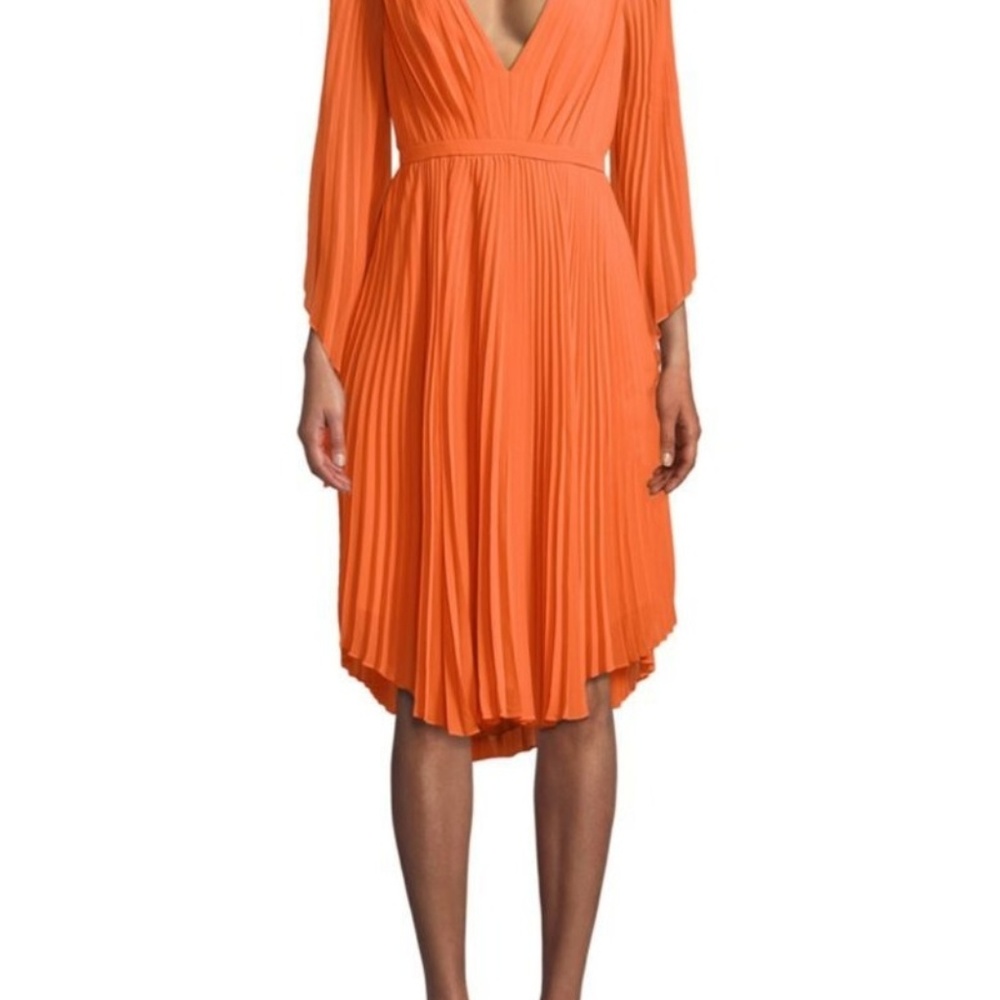 Halston Heritage Pleated Slit-Sleeve Dress 10 NWT